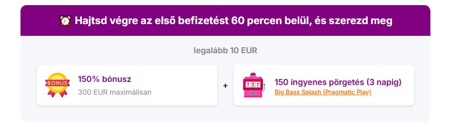 Kérj gyorsított HitNSpin bónuszt 60 percen belül befizetéssel